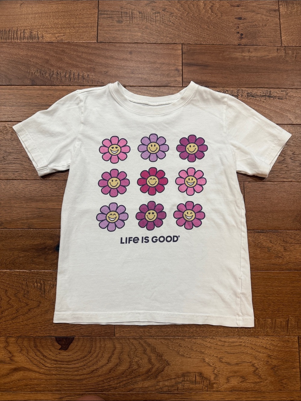 Life is Good Girls Kid Crusher Short-Sleeve Shirt - Size M - Smiley Face Flowers